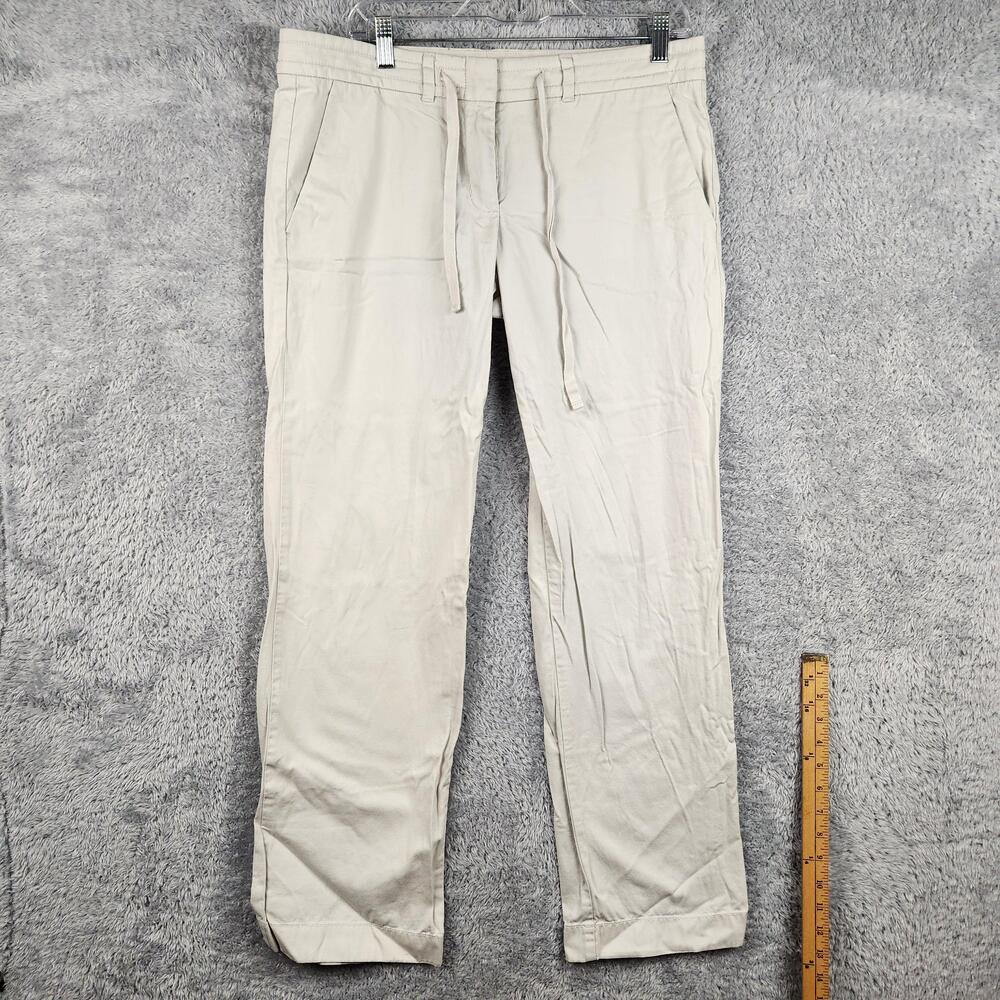 J Crew Pants Womens 8 Beige Straight Leg Drawstring Casual Pockets Preppy Light